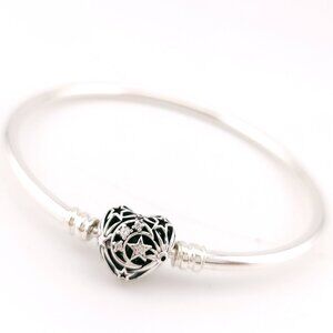 Authentic PANDORA Sterling Silver Heart Moments Star Moon 6.5IN Bangle 590009C01
